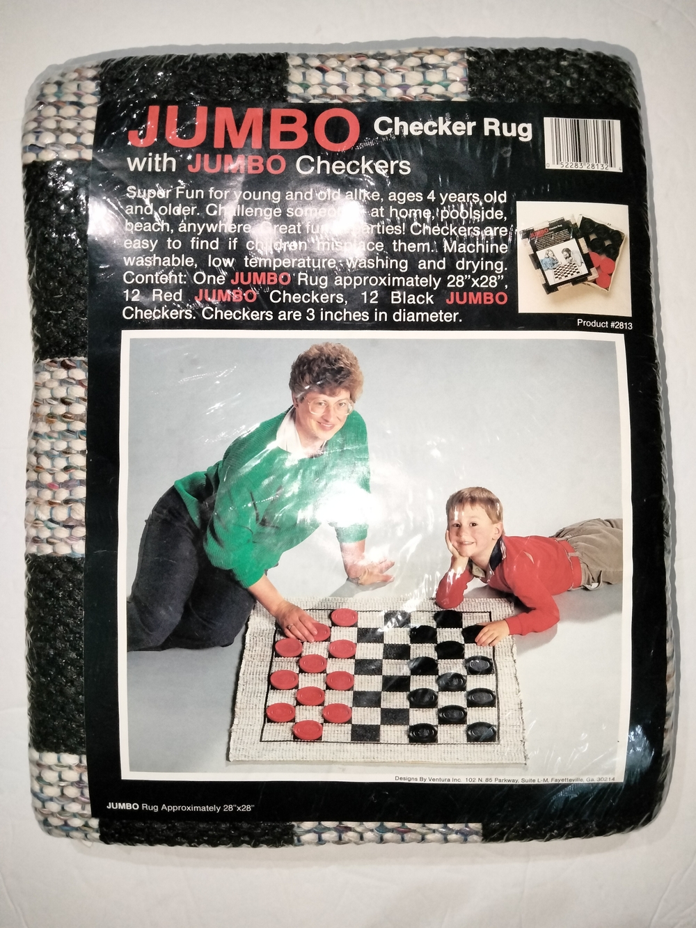 Source Unknown Jumbo Checker Rug with Red and Black Checkers